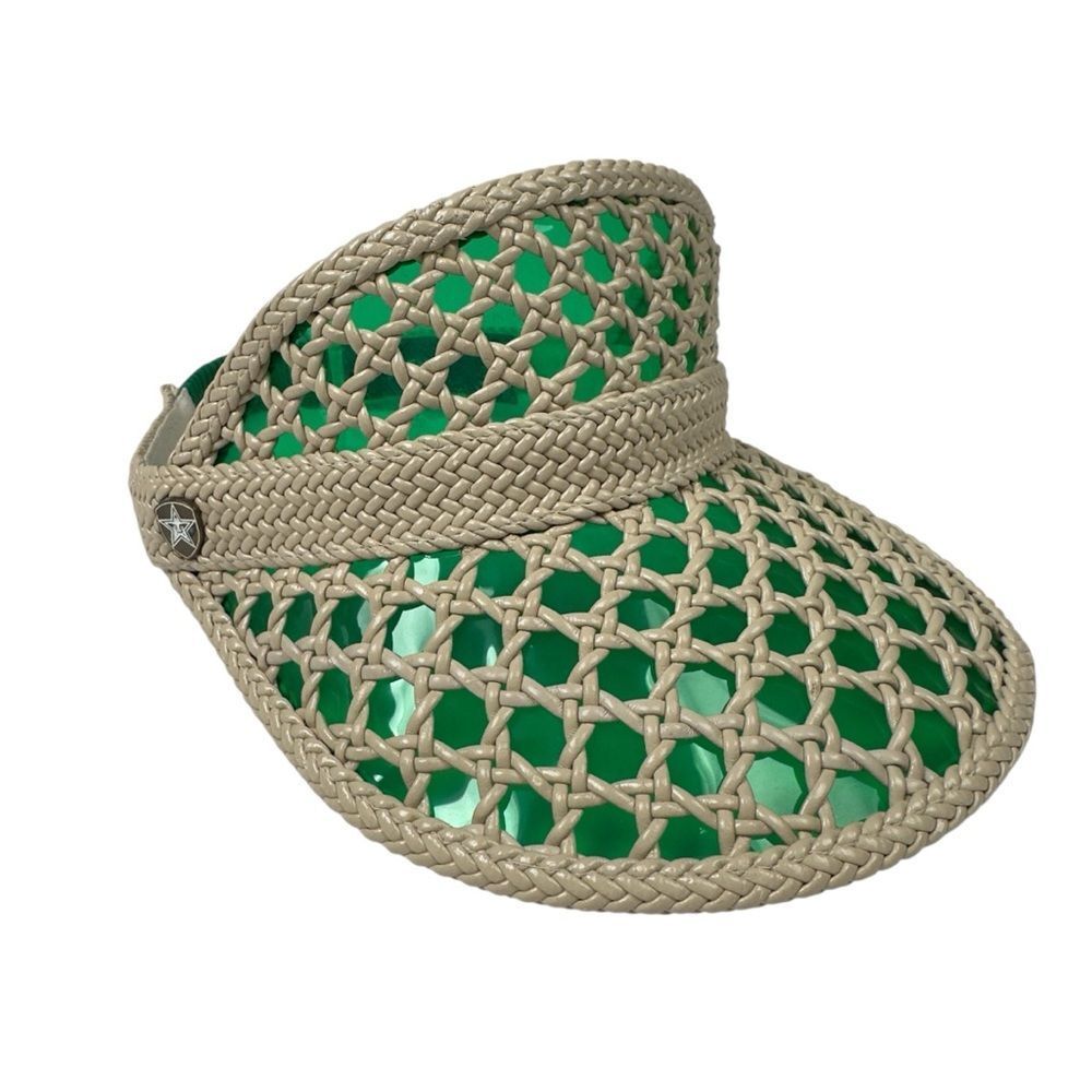 OBEY Green Woven Straw Visor Hat Streetwear Stretch One Size Unisex